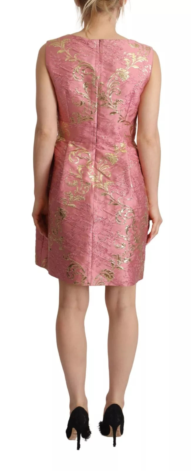 Sommerkleid – Rosa, ärmelloses Jacquard-Minikleid mit Blumenmuster