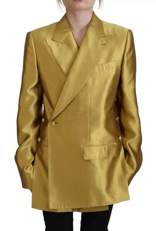 Goldfarbener Blazer aus Satin mit langen Ärmeln