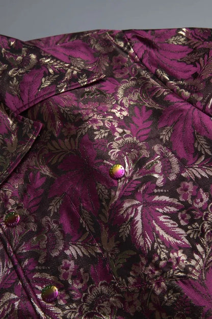 Fuchsienrosa Jacquard-Button-Down-Hemd mit Blumenmuster