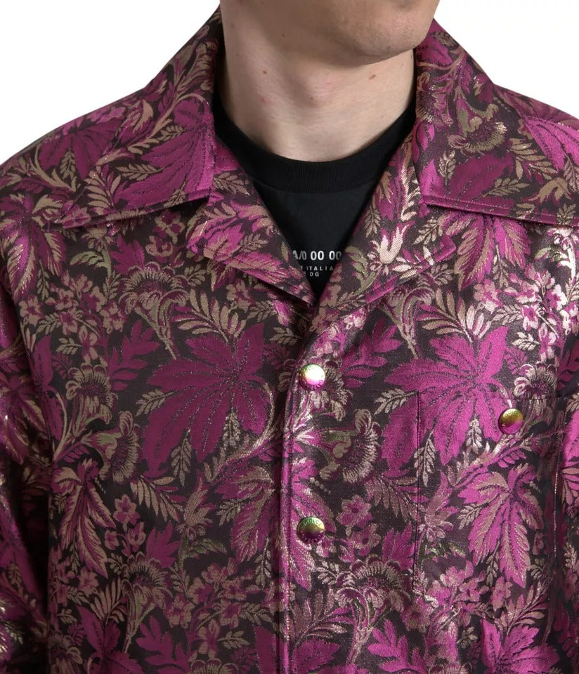 Fuchsienrosa Jacquard-Button-Down-Hemd mit Blumenmuster