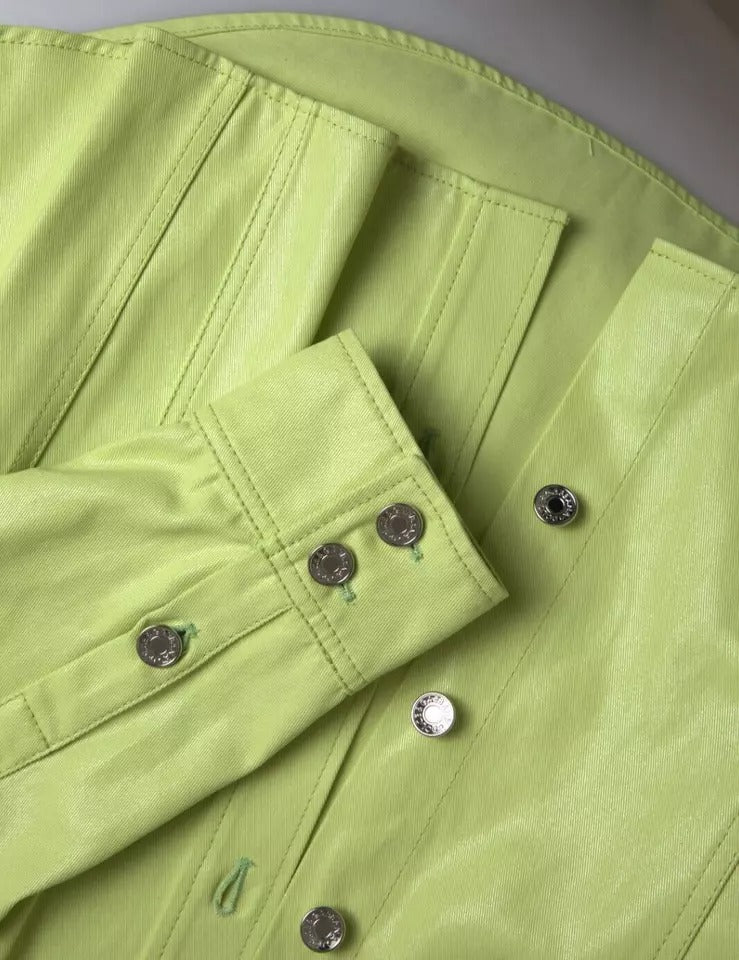 Grünes lässiges Button-Down-Hemd aus Baumwolle mit Kragen