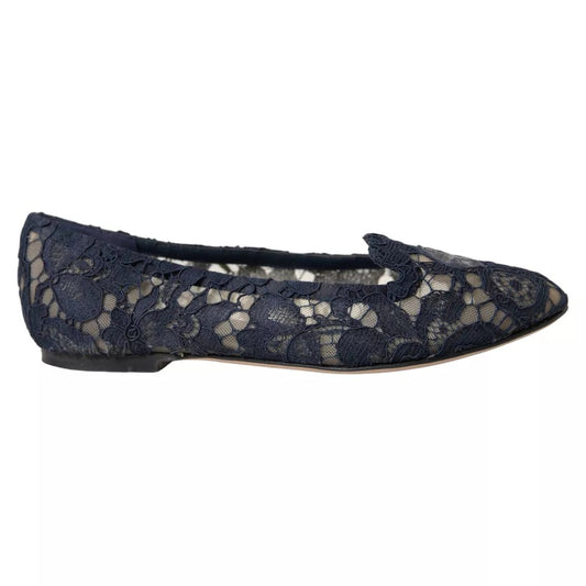 Dunkelblaue flache Slipper „Taormina“ mit Spitze