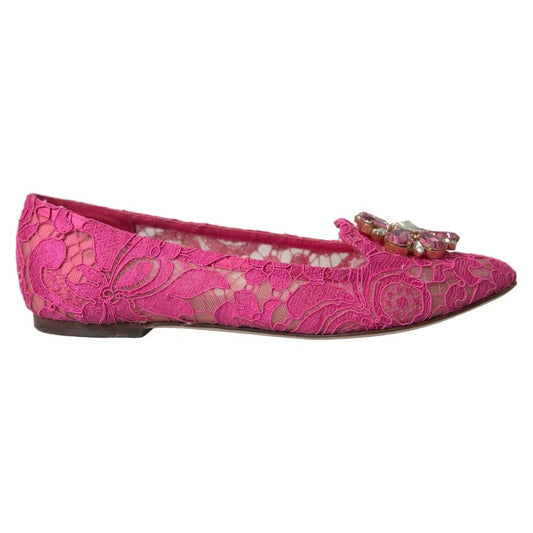 Rosa Ballett-Loafer mit Spitze und Kristallen