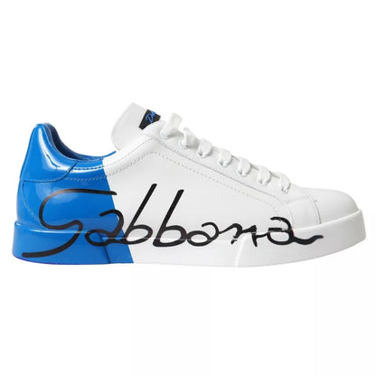 Weiß Blau Leder Logo Low Top Sneakers Schuhe