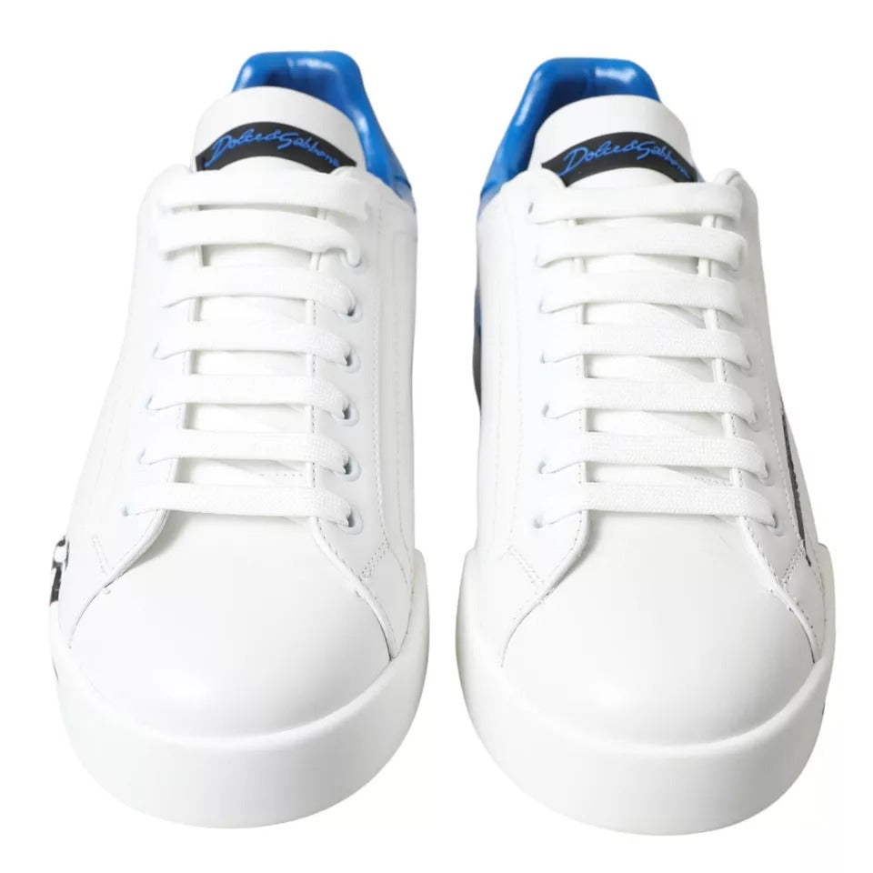 Weiß Blau Leder Logo Low Top Sneakers Schuhe