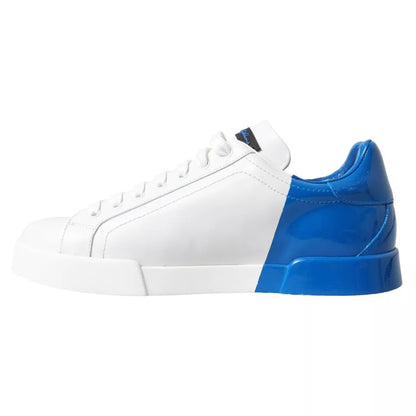 Weiß Blau Leder Logo Low Top Sneakers Schuhe