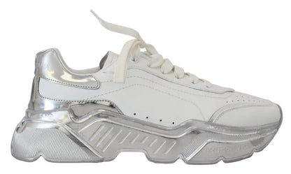 Weiße und silberne Daymaster Damen-Sneakers aus Leder