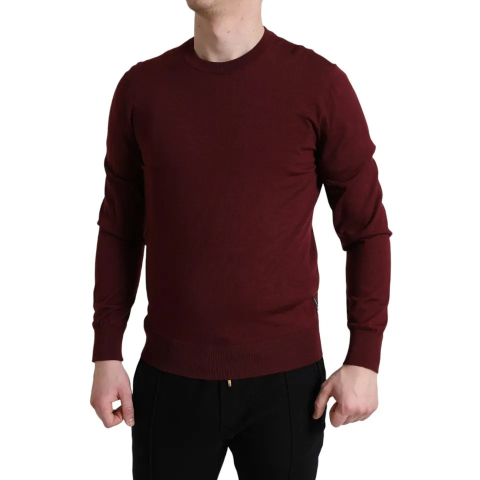 Bordeaux Wool Knit Crew Neck Pullover Sweater