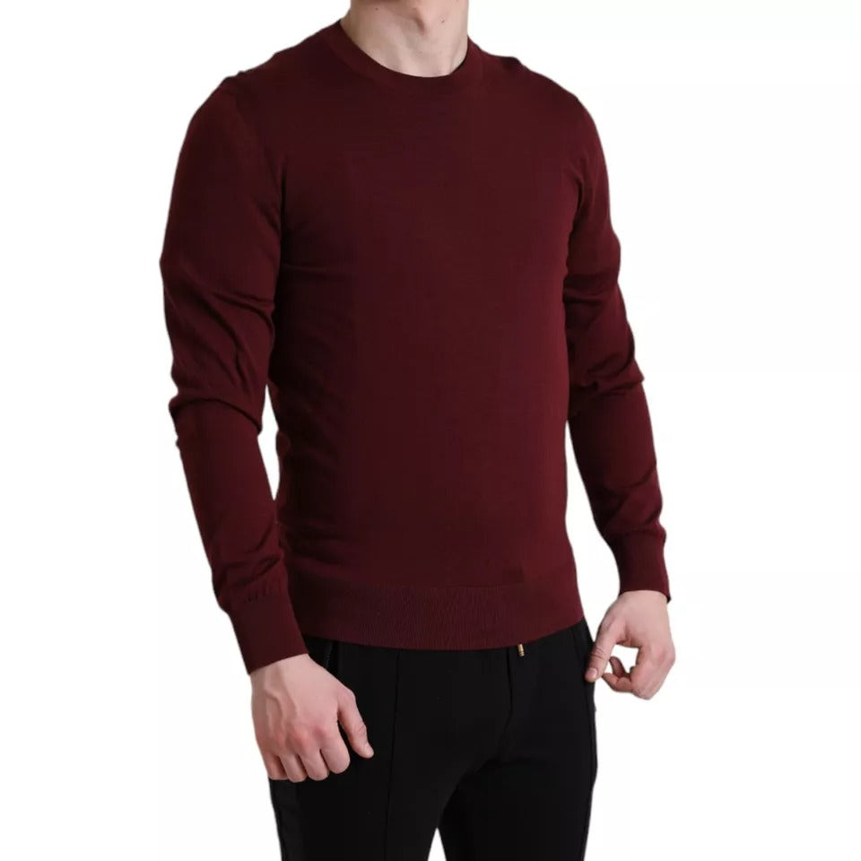 Bordeaux Wool Knit Crew Neck Pullover Sweater