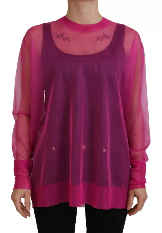 Fuchsia Polyester Crewneck Pullover Sweater