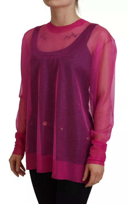 Fuchsia Polyester Pullover mit Rundhalsausschnitt