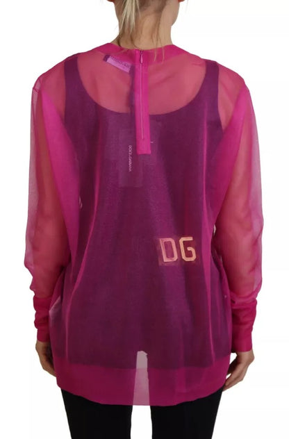 Fuchsia Polyester Pullover mit Rundhalsausschnitt