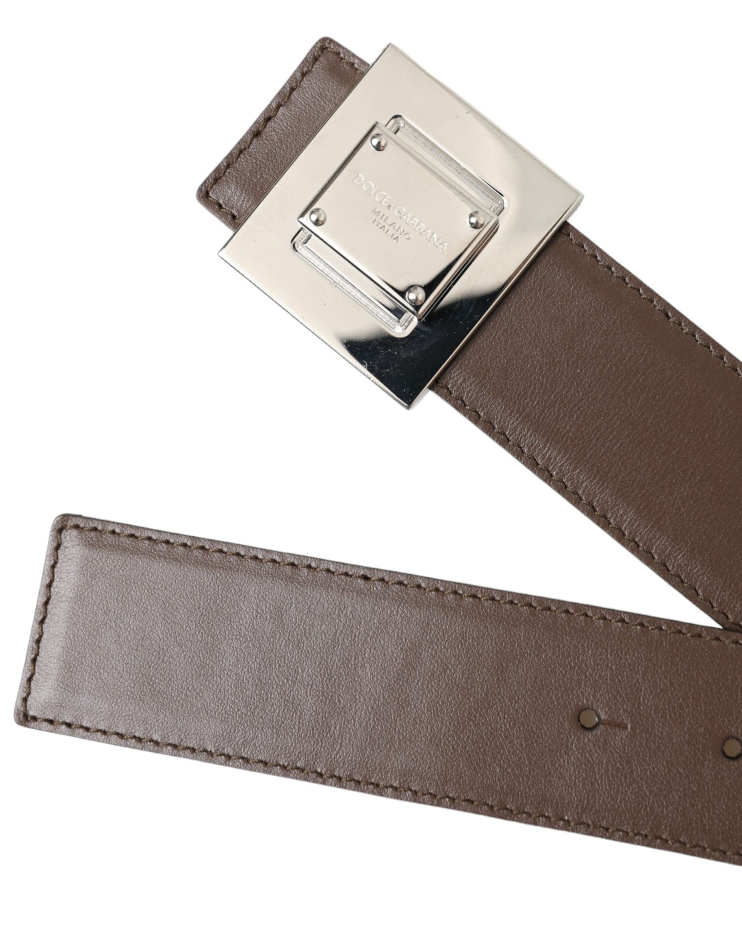 Brown Calf Leather Square Metal Buckle Belt