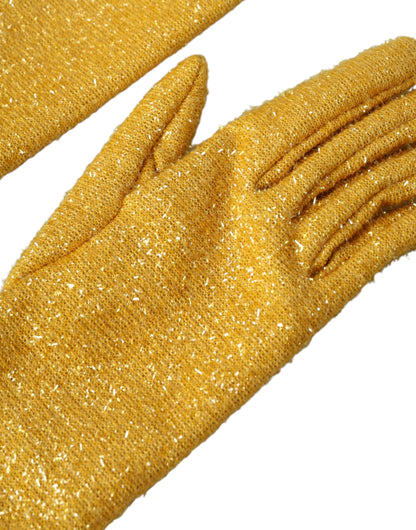 Goldene Lurex Fantasia Handschuhe in mittlerer Armlänge