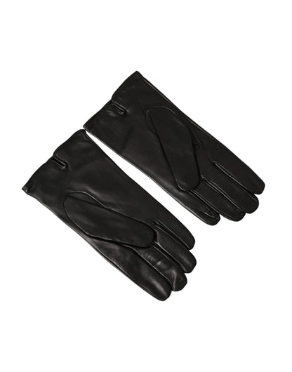 Black Leather Embossed Logo Short Hands Gloves