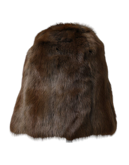 Brown Weasel Fur Womens Cashmere Hat Beanie