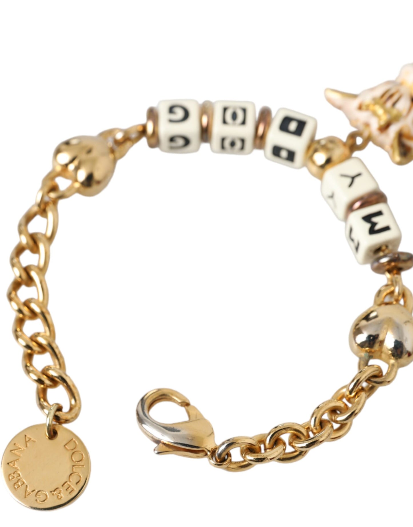 Goldfarbenes Messing-Kettenarmband „MY DOG“ mit Herzmotiv