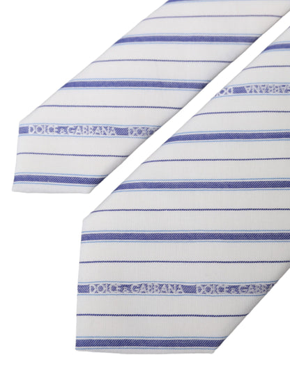 White Blue Stripes Silk Adjustable Tie