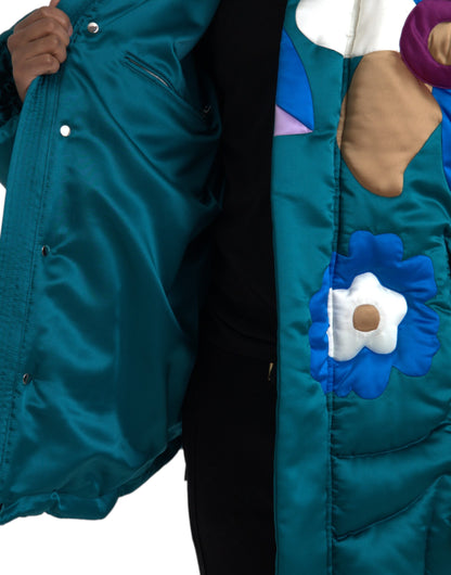 Mehrfarbige Puffer-Windjacke mit Blumenmuster