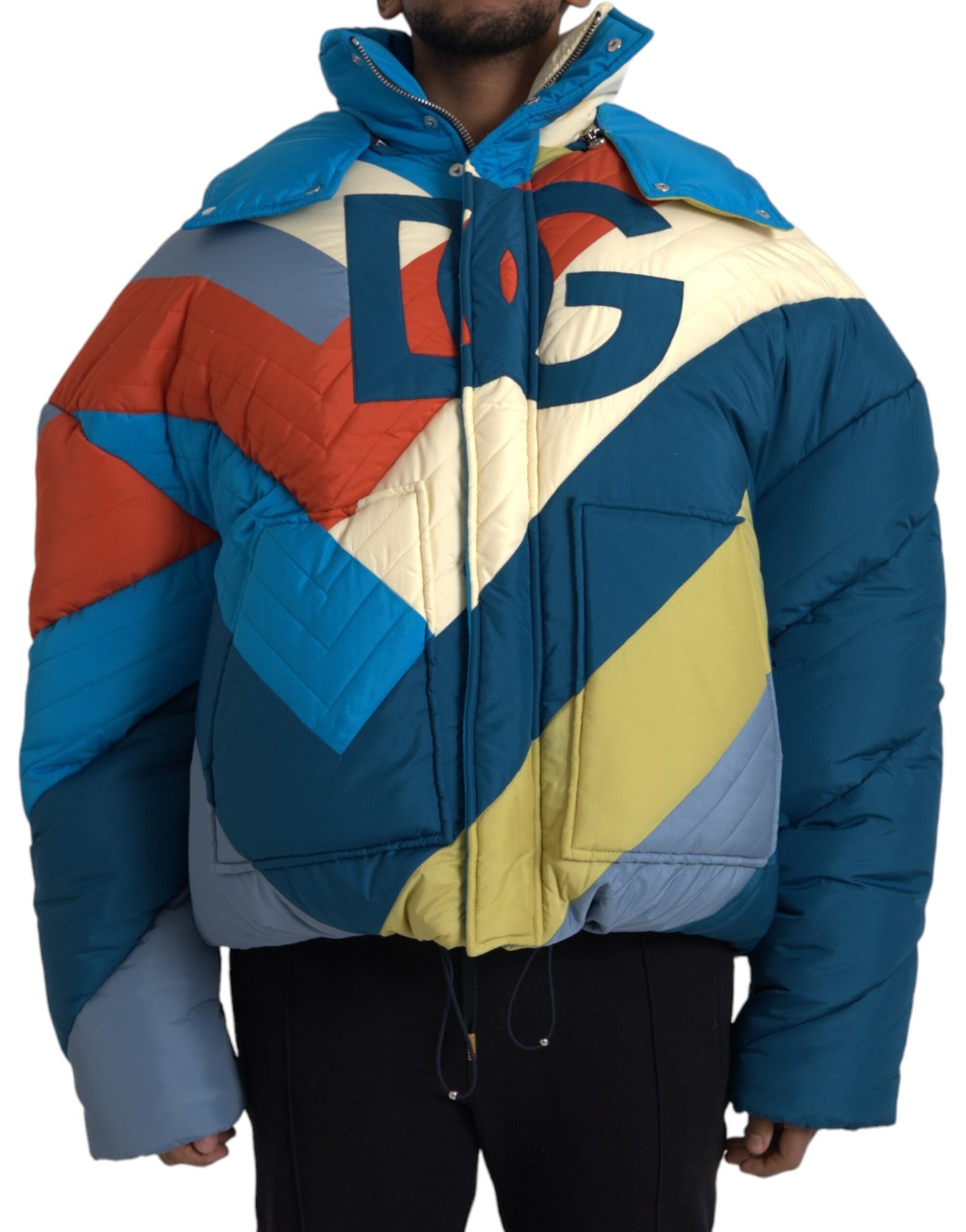 Mehrfarbige Puffer-Windjacke mit Logo