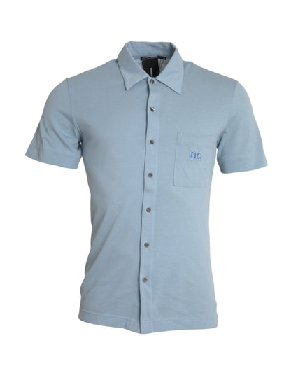 Hellblaues Polo-T-Shirt aus Baumwolle mit Kragen und Logo