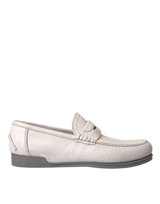 Weiß Grau Leder Slip Mokassin Schuhe Loafer