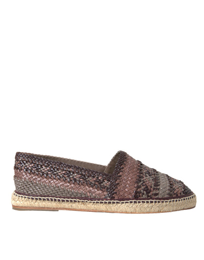 Brown Buffalo Leather Espadrille Flats Shoes