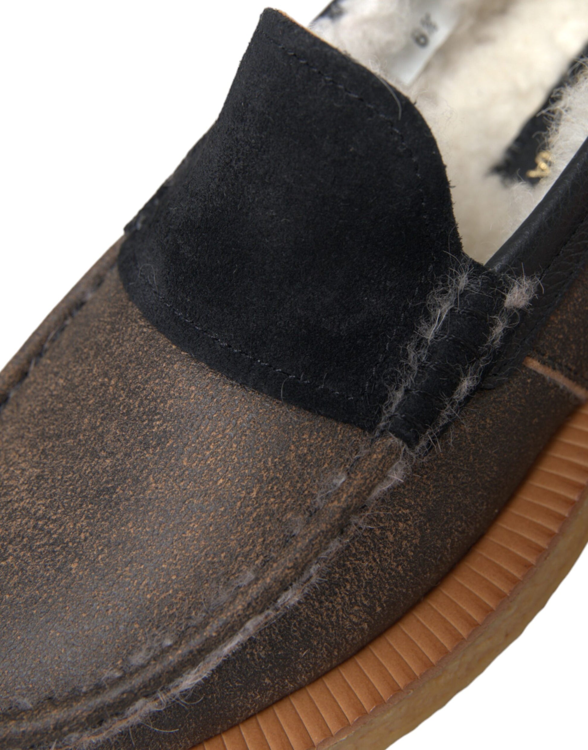 Braune schwarze Pelzleder-Loafer für Herren