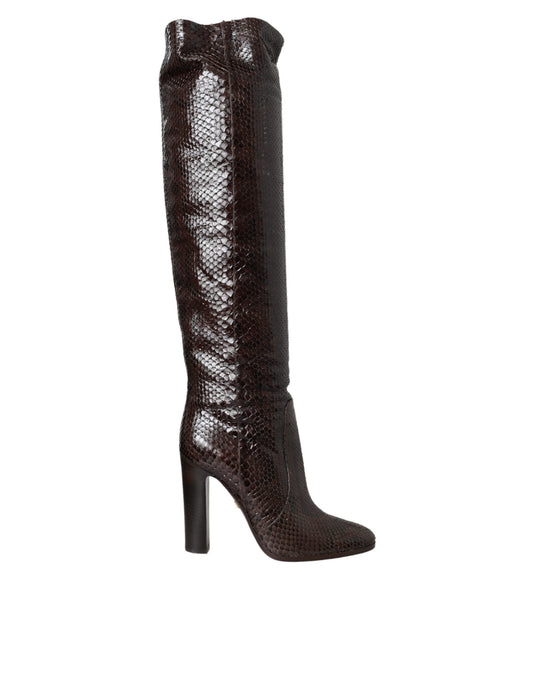 Braune exotische Leder Heels High Boots Schuhe