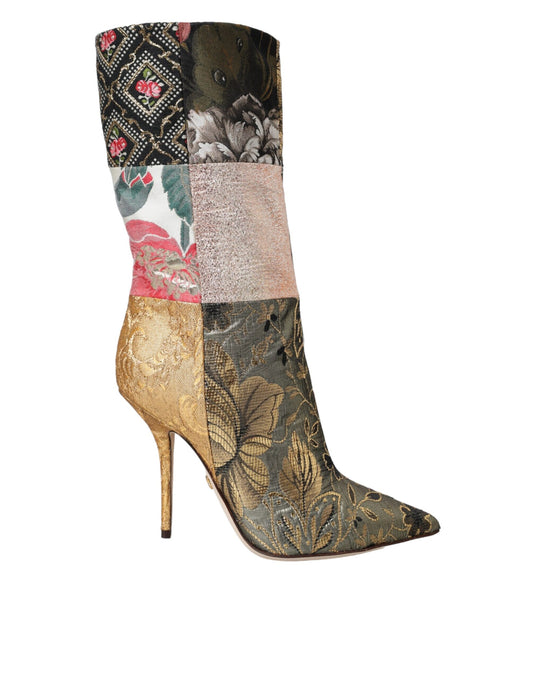 Mehrfarbige Stiefel mit Absatz und Patchwork-Print