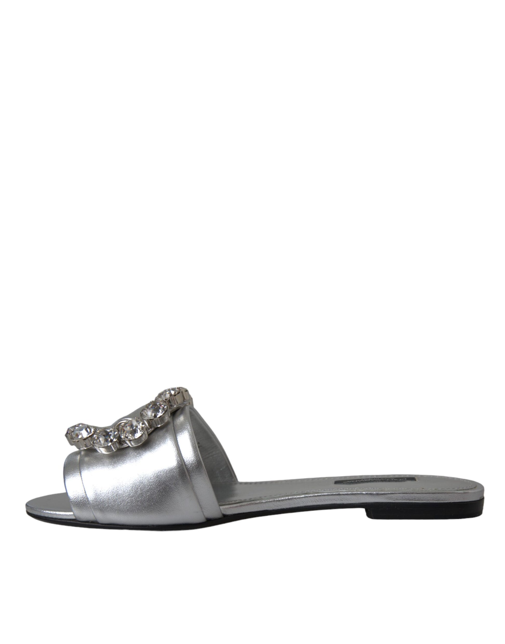 Silver Crystal Leather Flats Sandals Shoes