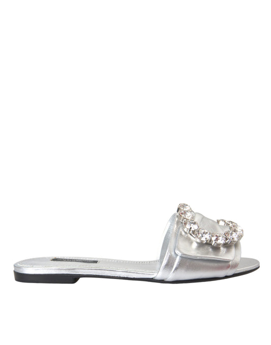 Silber Kristall Leder Flats Sandalen Schuhe