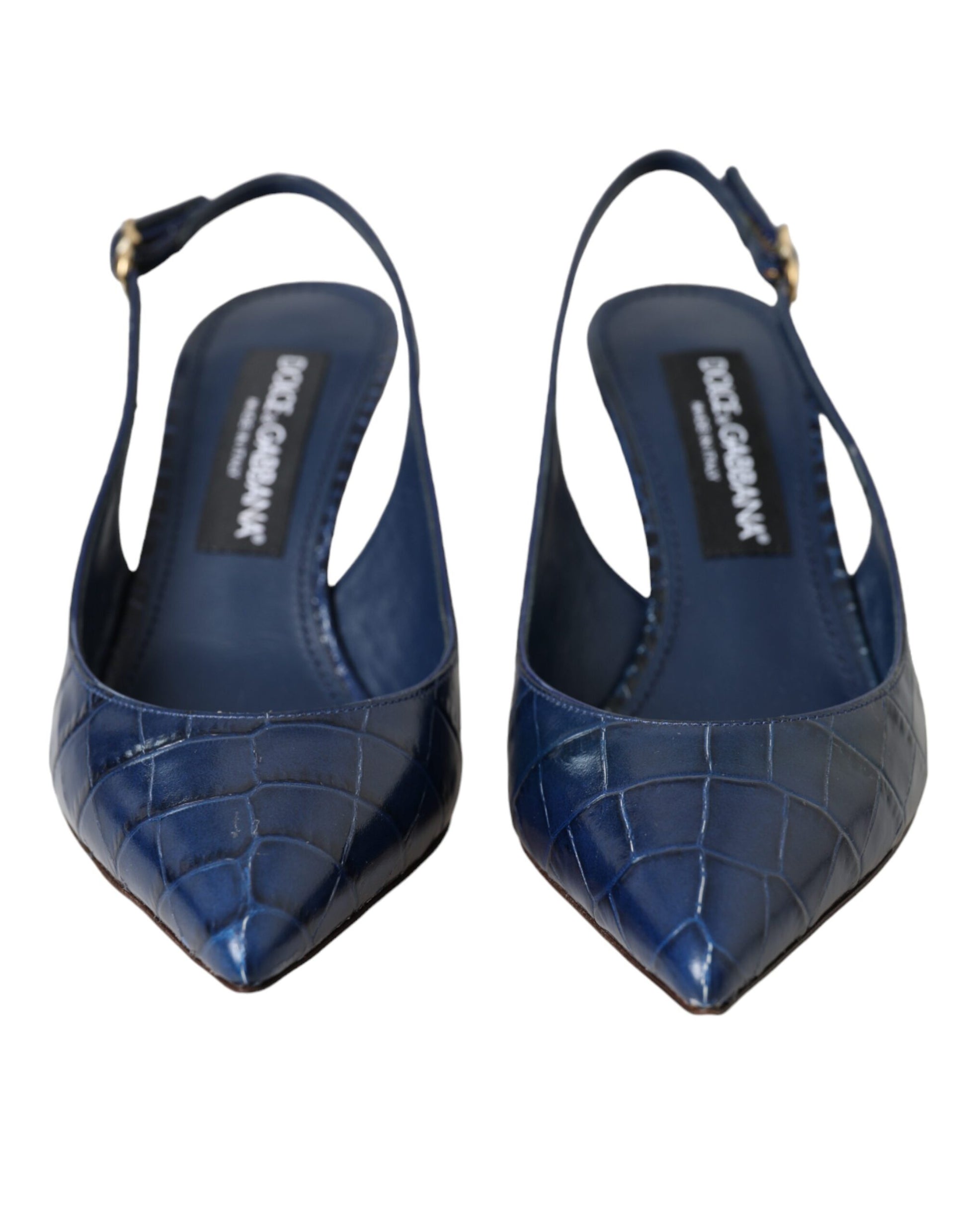 Dunkelblaue Slingbacks aus Krokodilleder