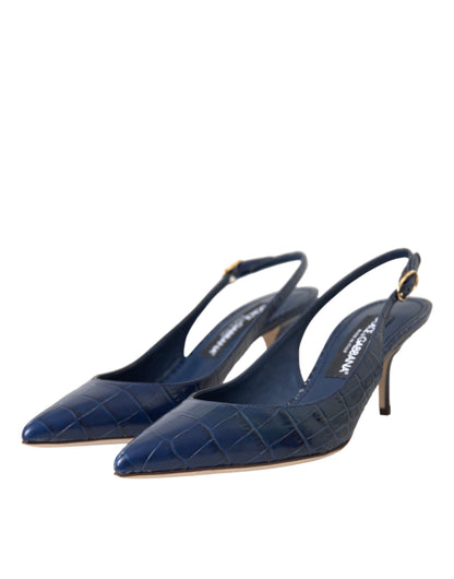 Dunkelblaue Slingbacks aus Krokodilleder