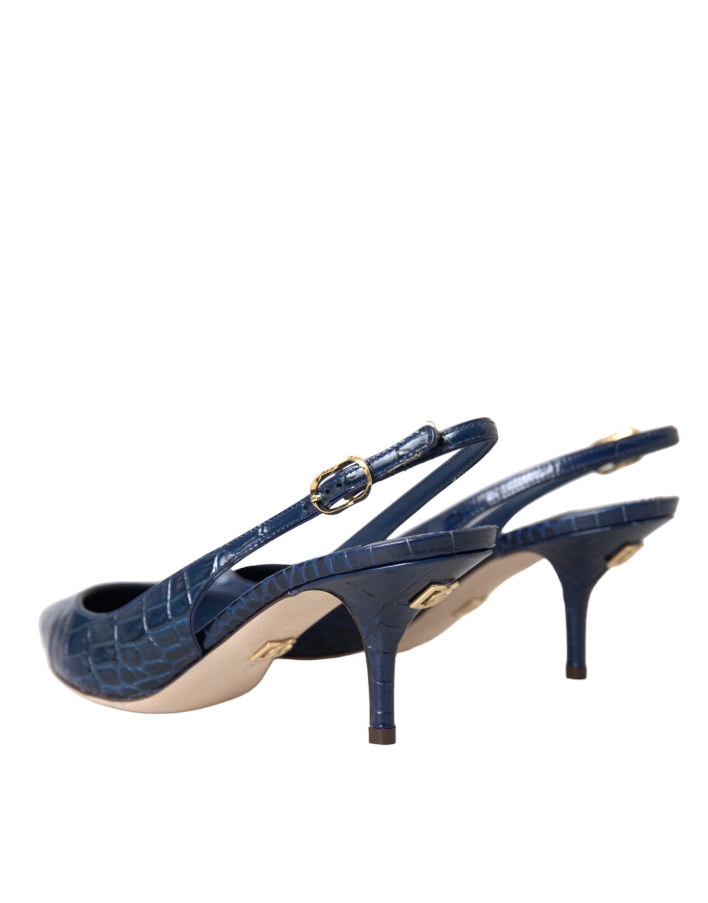 Dunkelblaue Slingbacks aus Krokodilleder