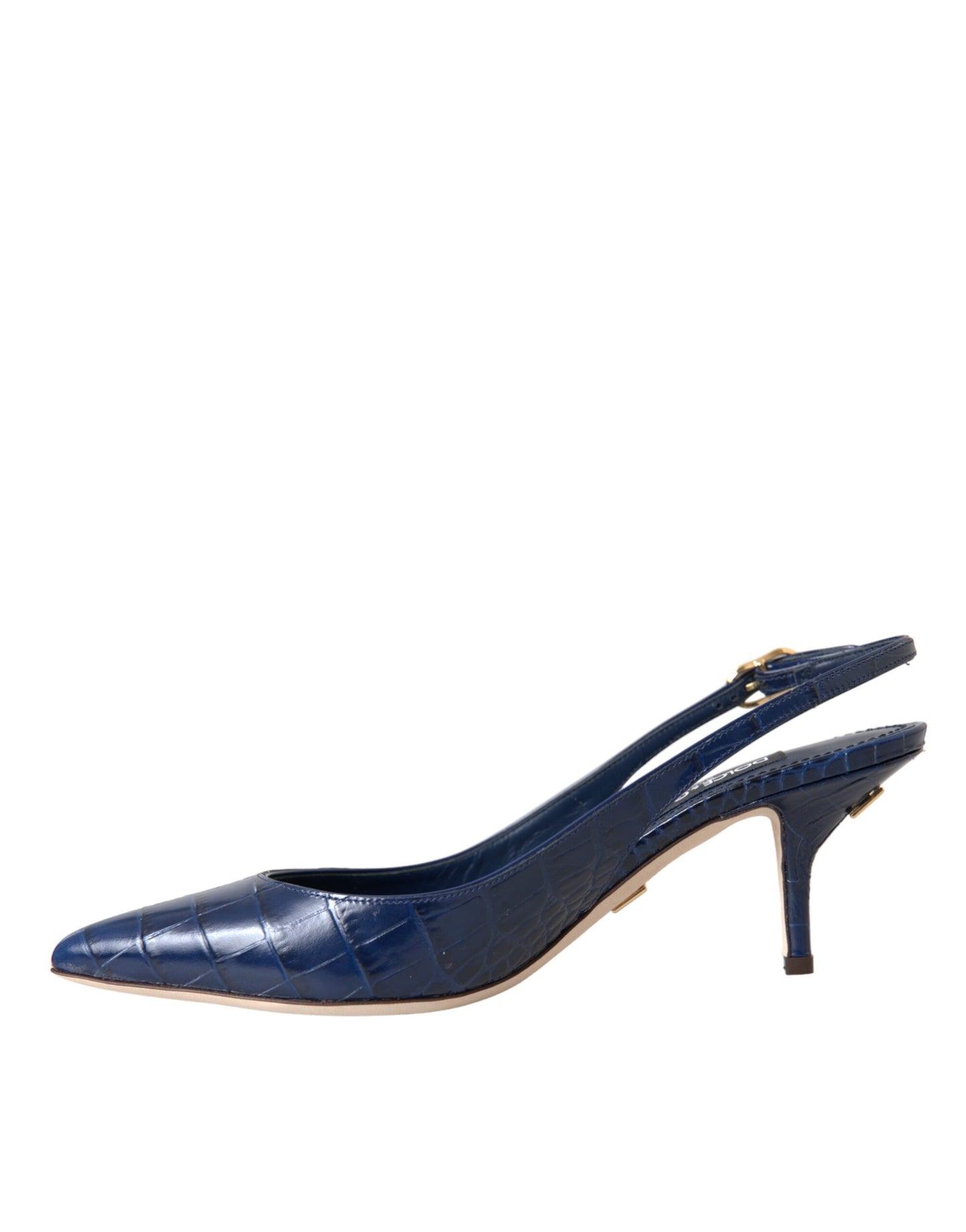 Dunkelblaue Slingbacks aus Krokodilleder