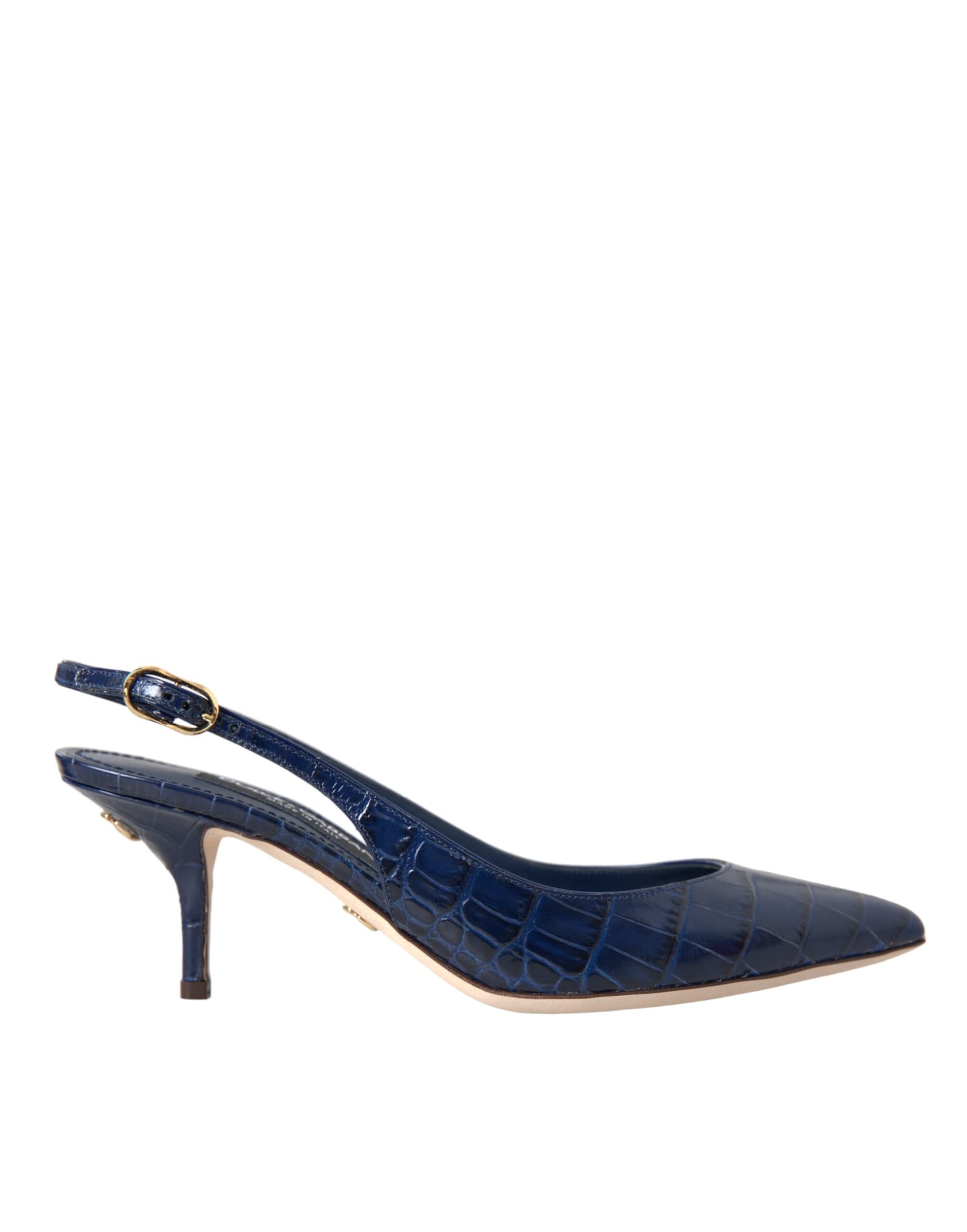 Dunkelblaue Slingbacks aus Krokodilleder