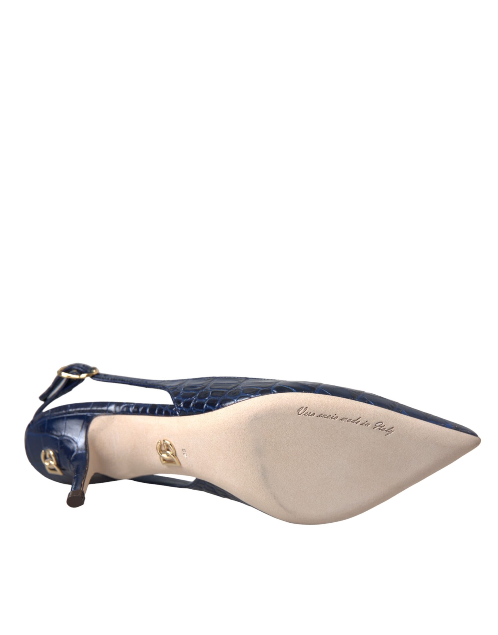 Dunkelblaue Slingbacks aus Krokodilleder