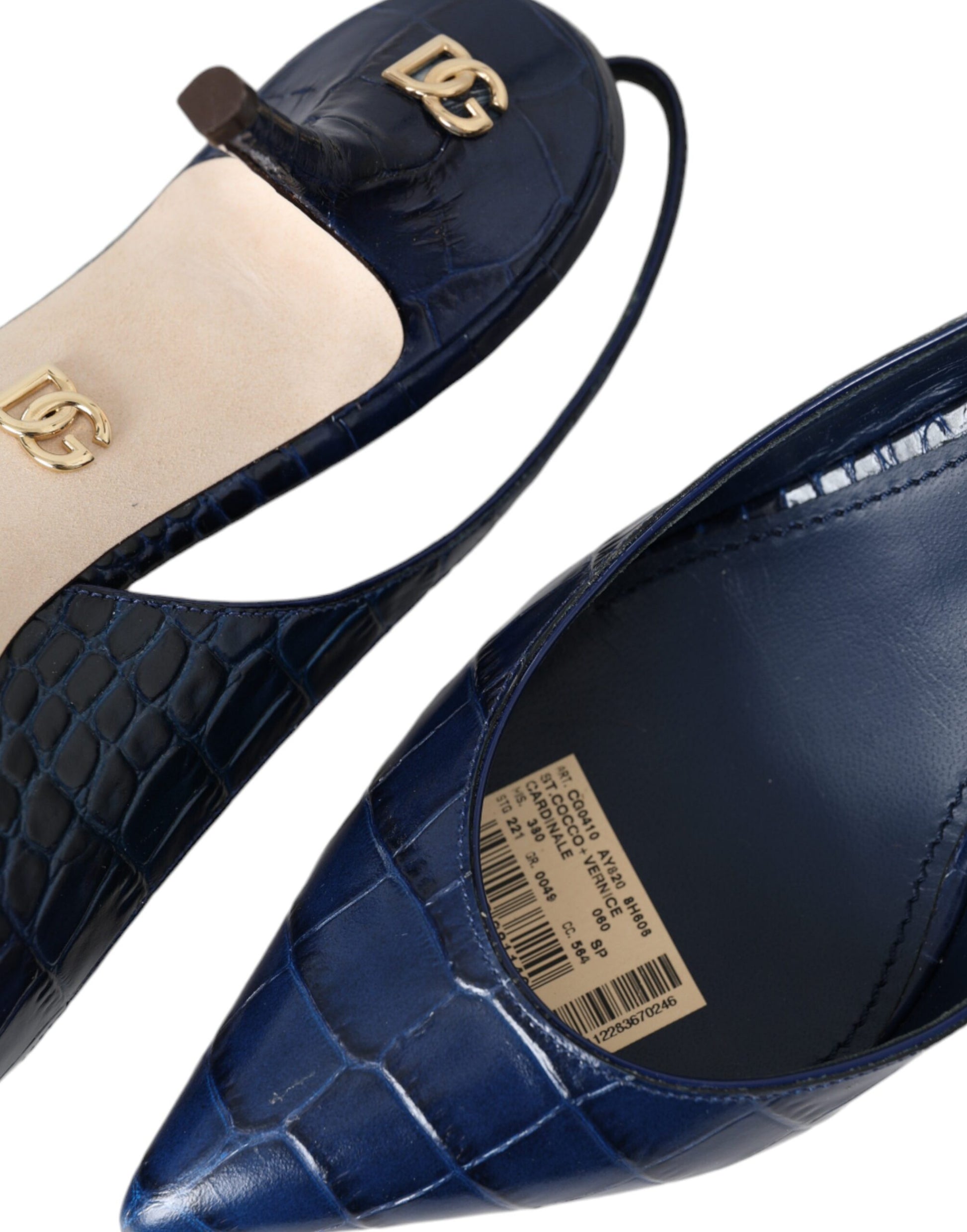 Dunkelblaue Slingbacks aus Krokodilleder