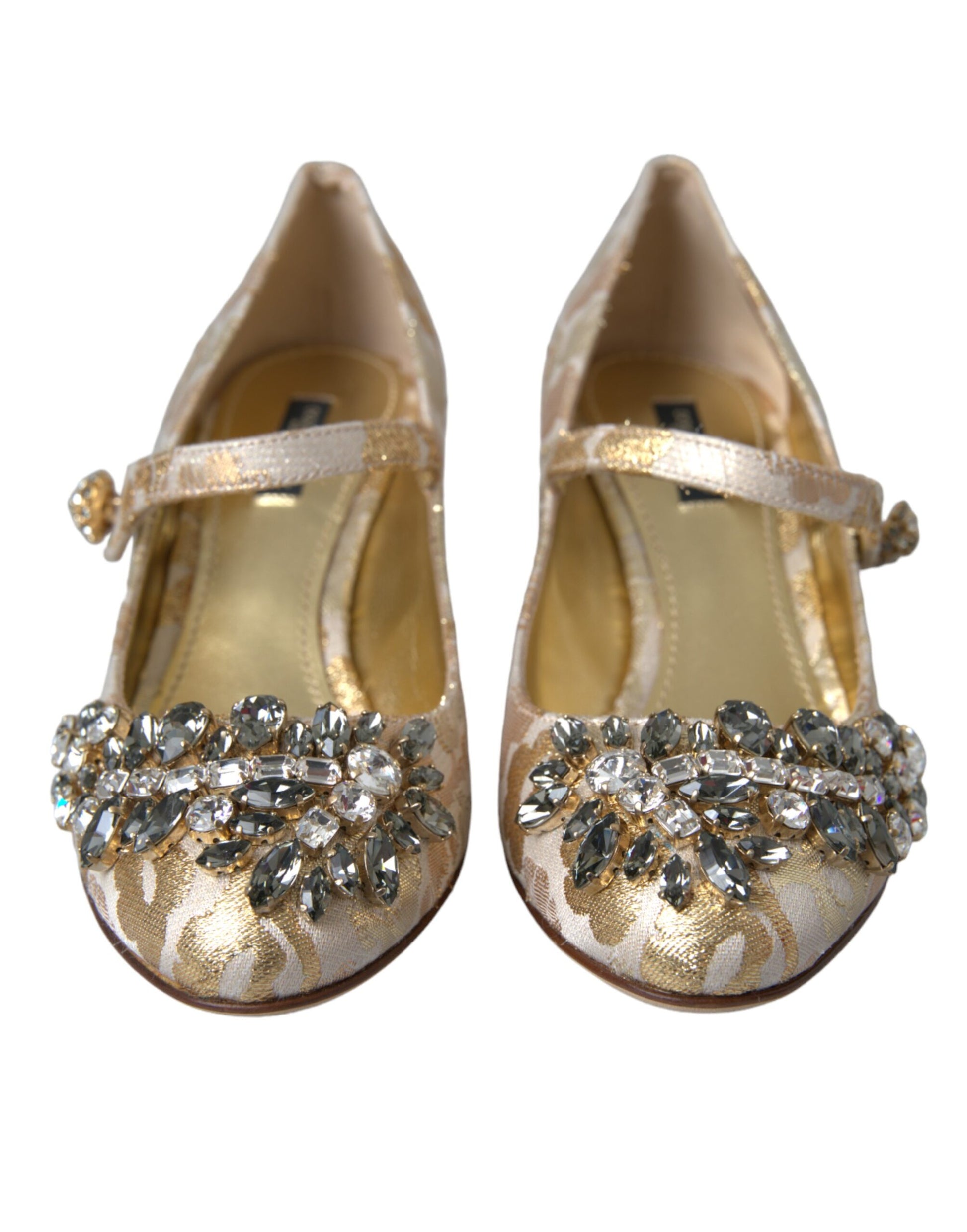 Gold Jacquard Crystal Mary Janes Pumps Shoes