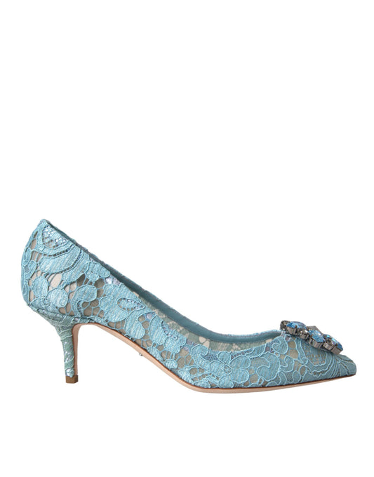 Blaue Taormina Pumps mit Spitze und Kristallabsatz