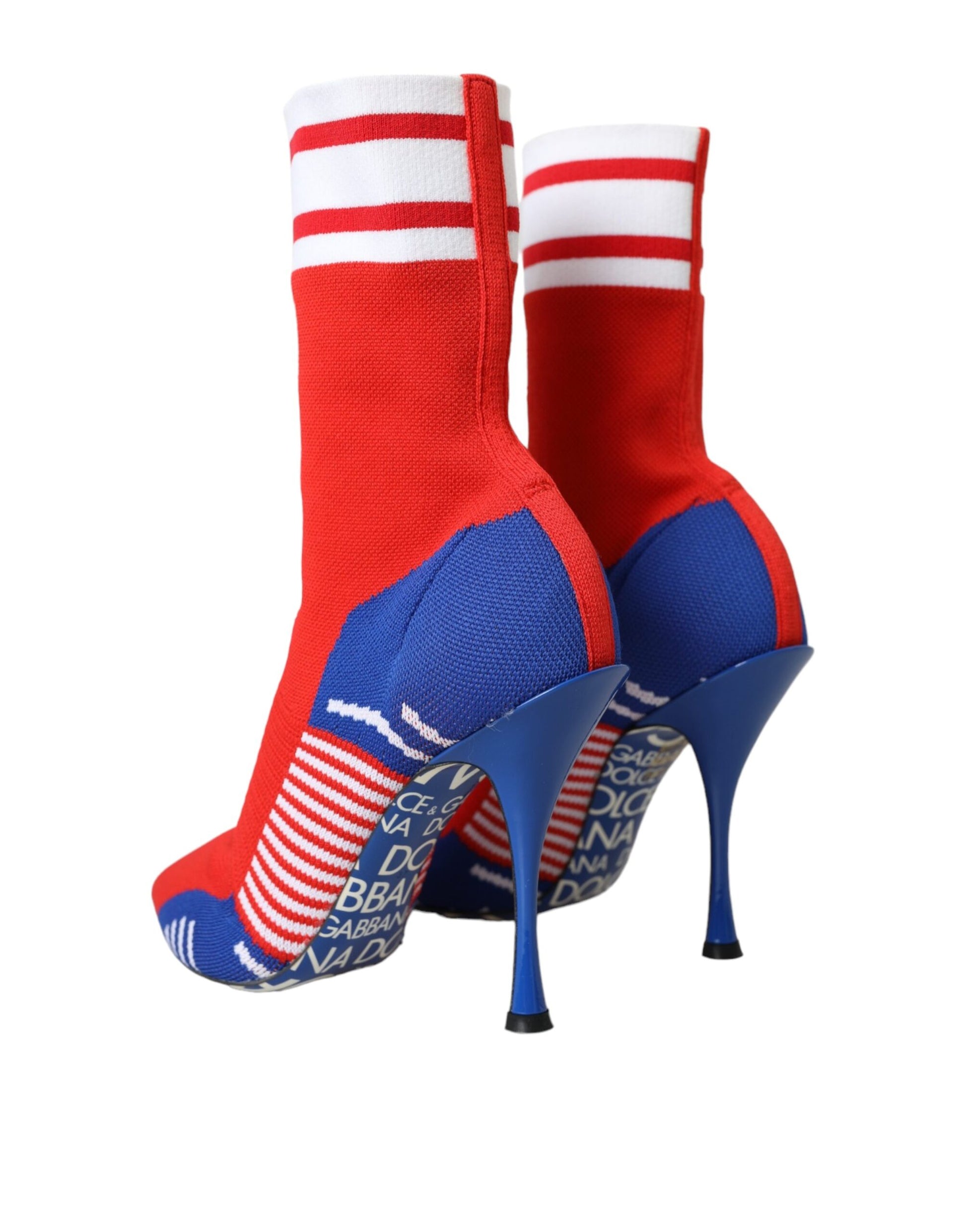 Red Blue Stretch Sock Style Ankle Boots Logo Shoes