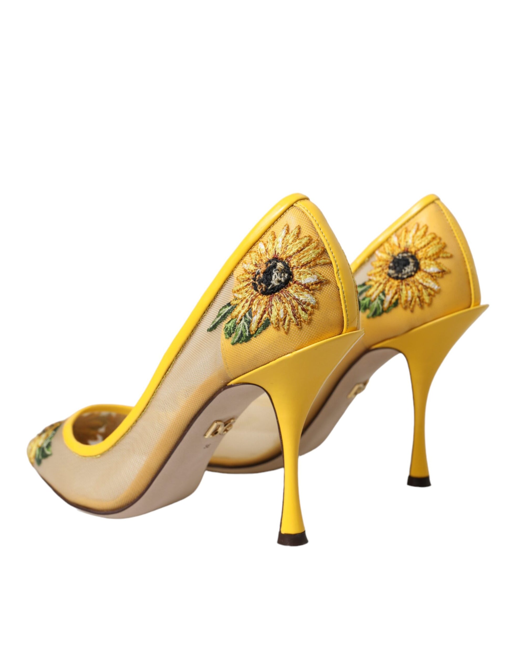 Yellow Sunflower Mesh Heels Pumps Shoes