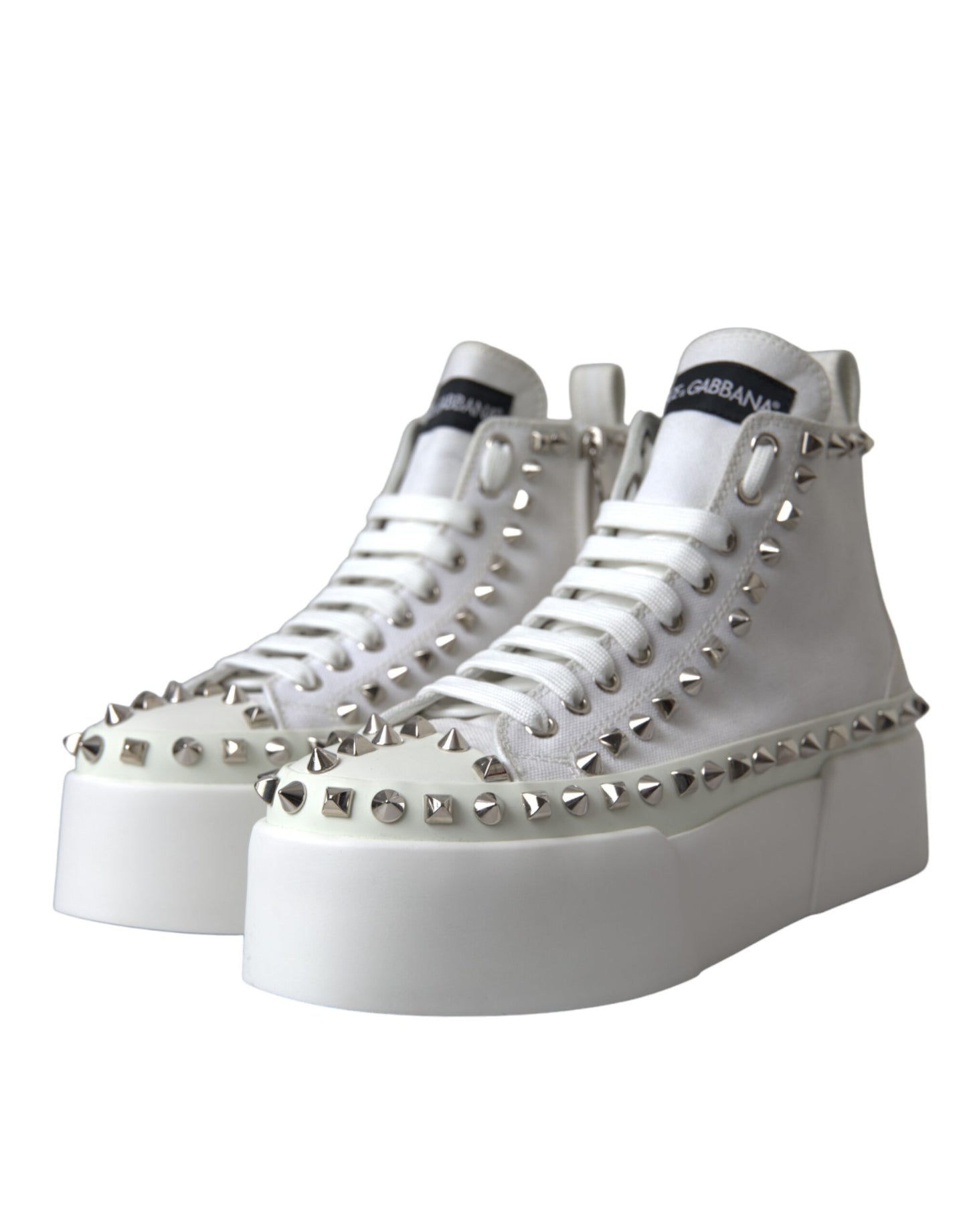 White Canvas Studded Sneakers Boots Shoes