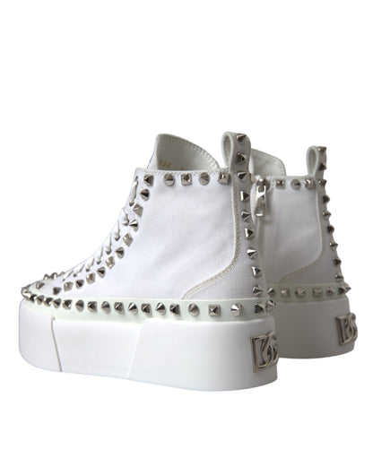 White Canvas Studded Sneakers Boots Shoes