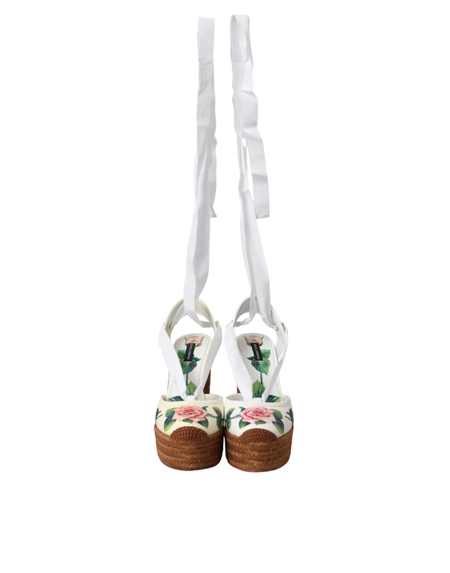 Weiße Sandalen mit Blumenmuster und Keilabsatz