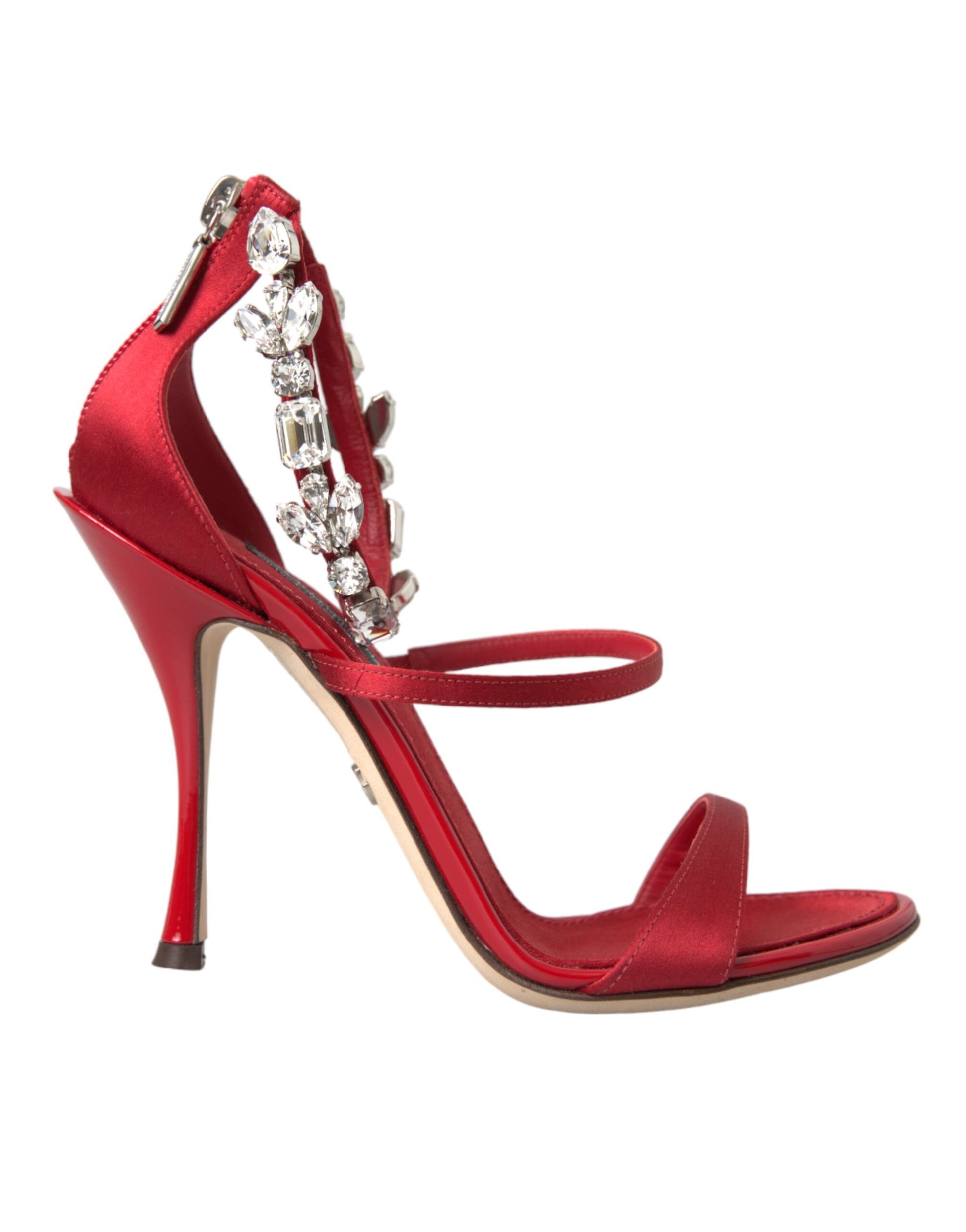 Red Keira Satin Crystals Sandals Heels Shoes