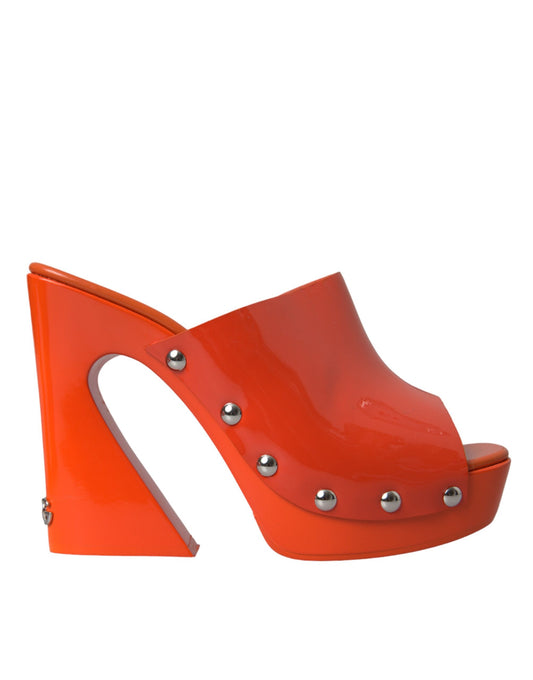 Orange Leder Pantoletten Sandalen Heels Schuhe