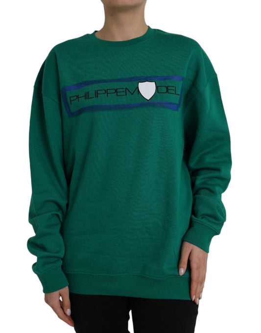 Grüner Pullover mit langen Ärmeln aus Baumwolle mit Logo-Print