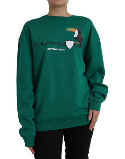 Grüner Pullover mit langen Ärmeln aus Baumwolle mit Logo-Print